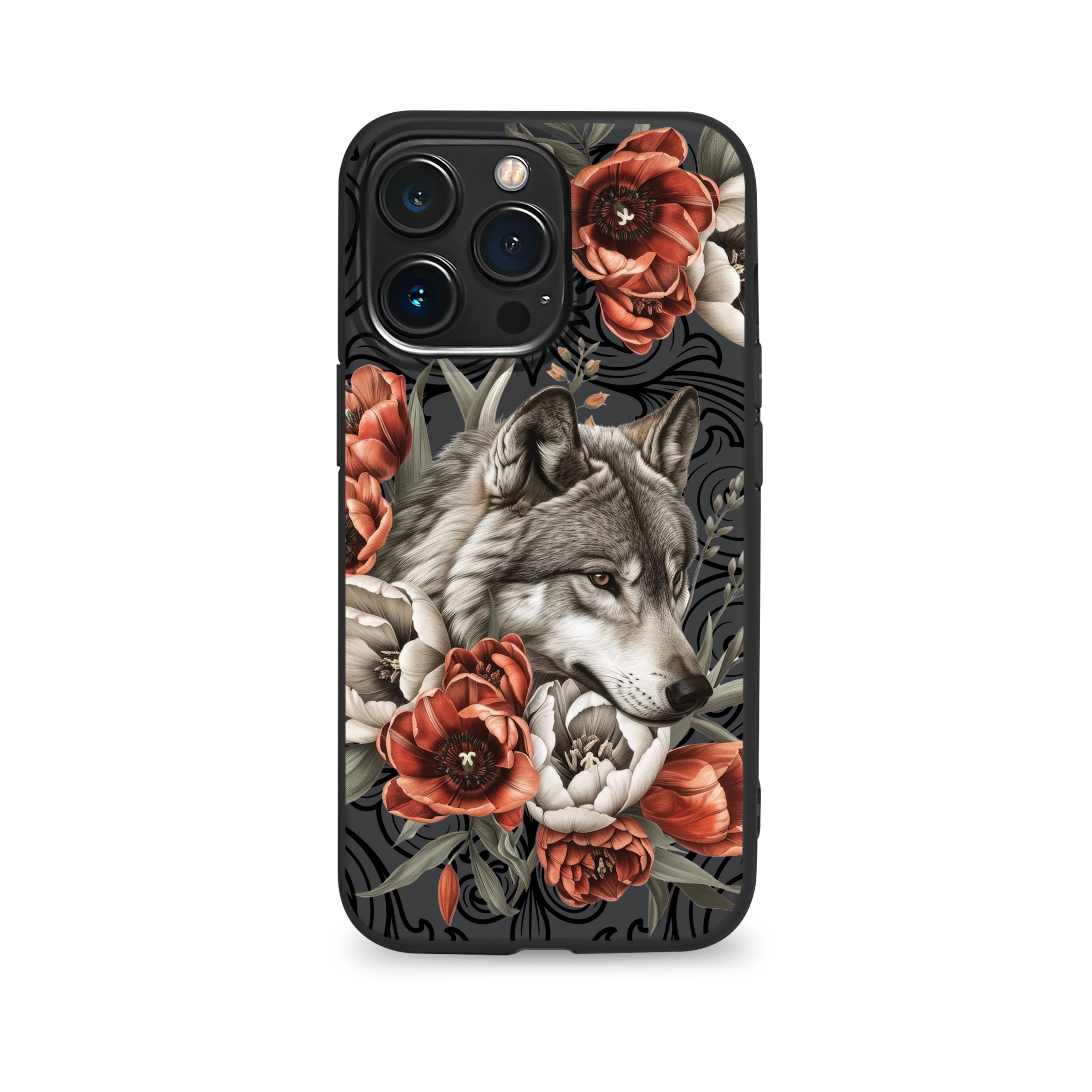 Etui na telefon iPhone Wolf Flowers (Czarny Premium TPU)